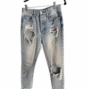 Sam Edelman Stilleto High Rise Straight Distressed Blue Jeans Womens 26